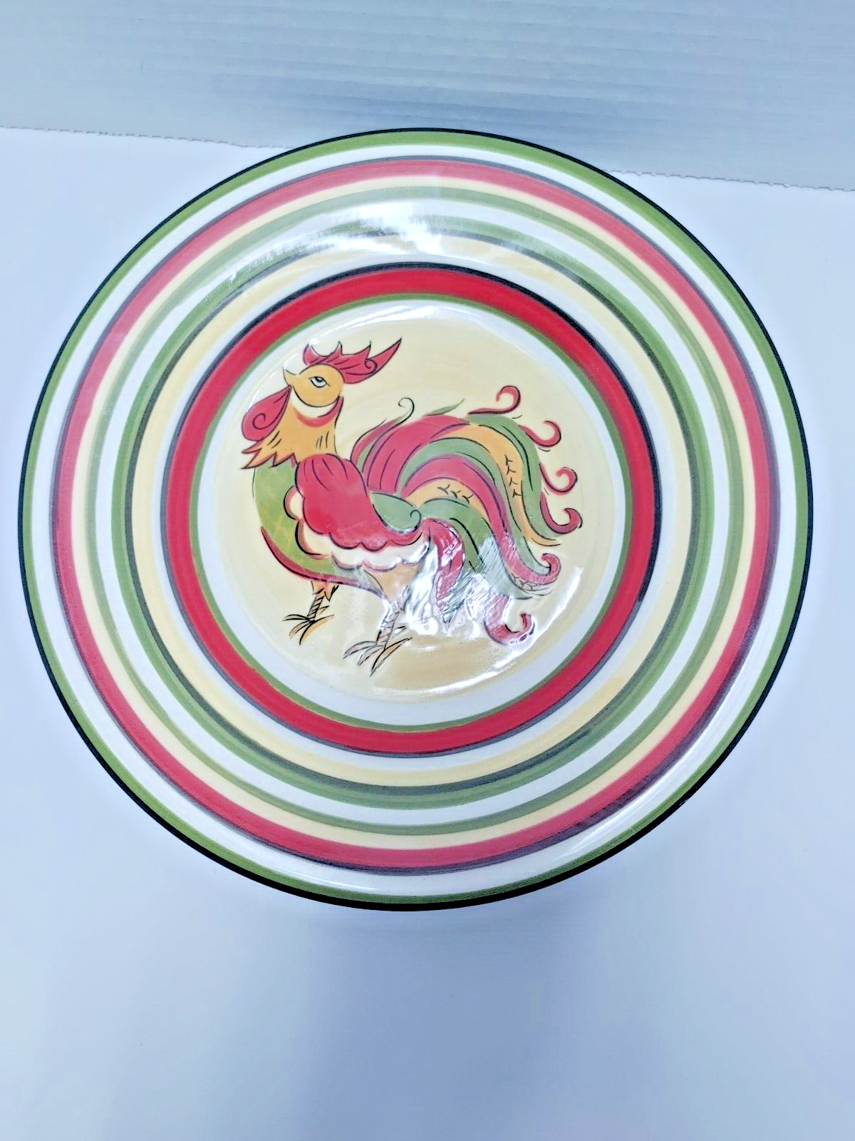 Salad Plates Red Green Yellow Trim Tabletops Gallery Rafael Rooster 8.5" FARM