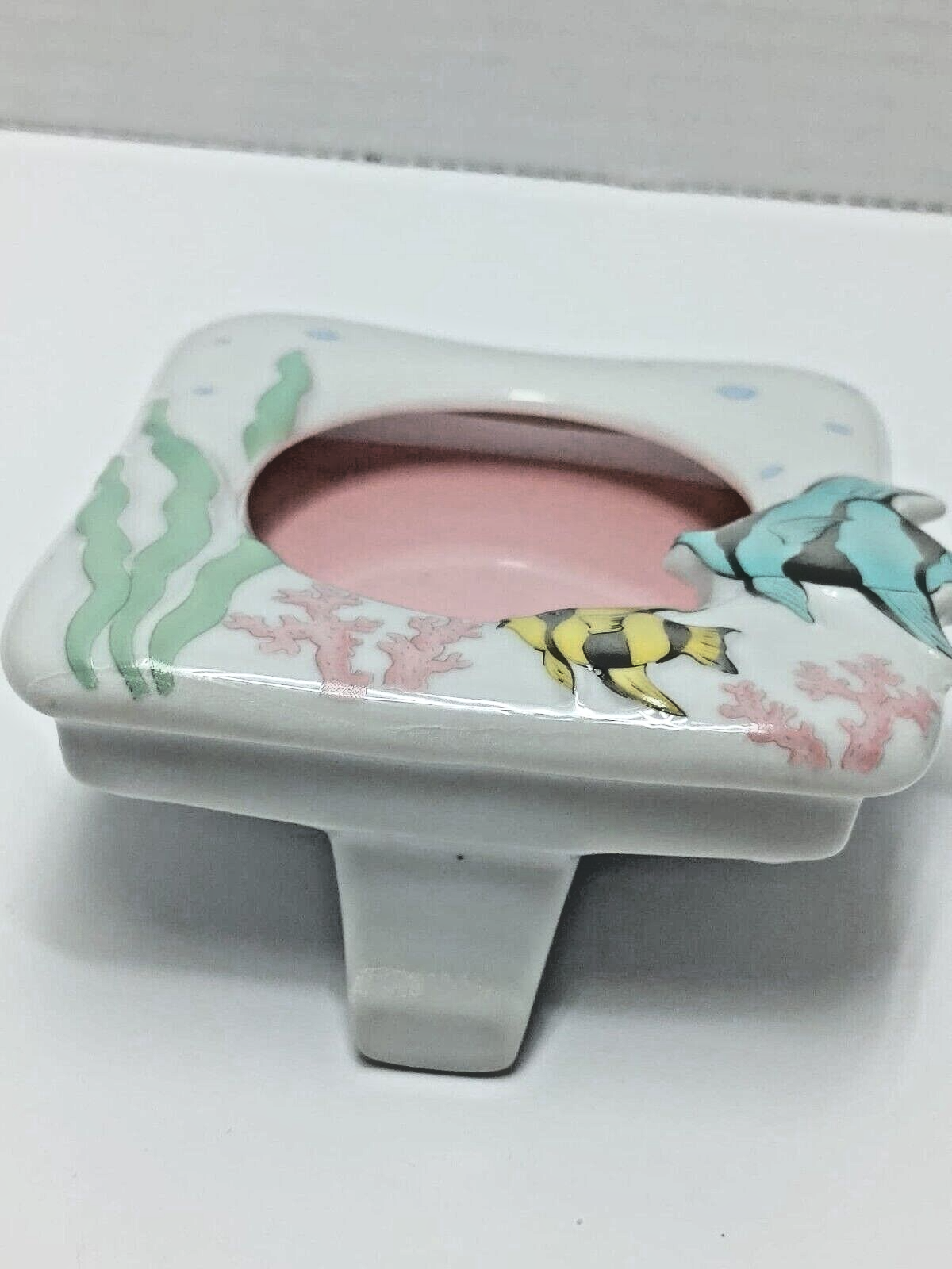 Porcelain Small Picture photo Frame & Basket 3D Fish Marine scene made in Japan