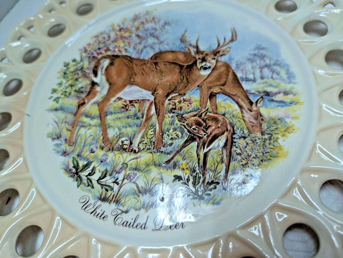 Set of 2 Porcelain Decorative Deers Plate Home Wall Decor Ceramic Collectible