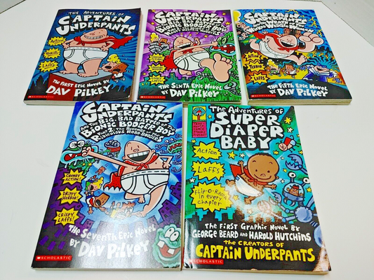 Captain Underpants / Super Diaper Baby Series Lot of 5 books ~  Dav Pilkey.