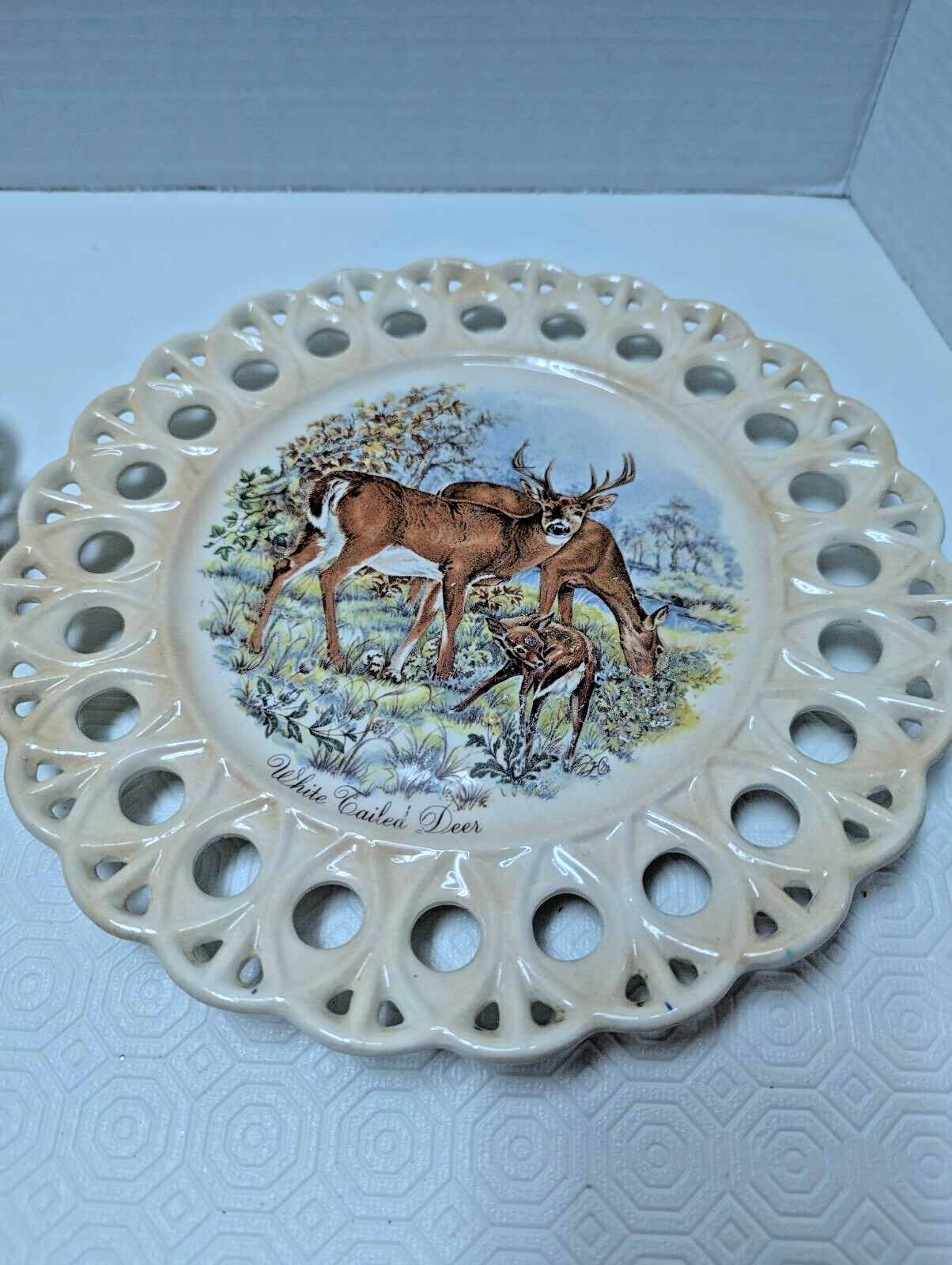 Set of 2 Porcelain Decorative Deers Plate Home Wall Decor Ceramic Collectible