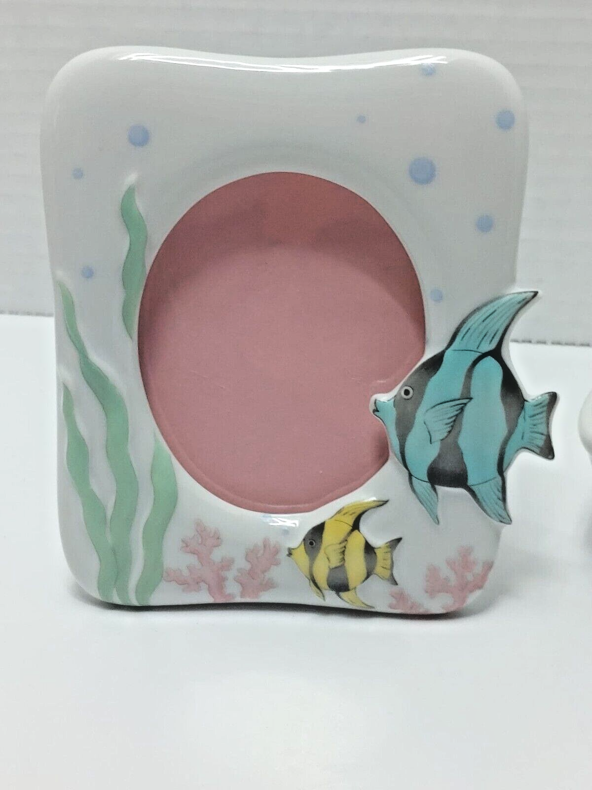 Porcelain Small Picture photo Frame & Basket 3D Fish Marine scene made in Japan