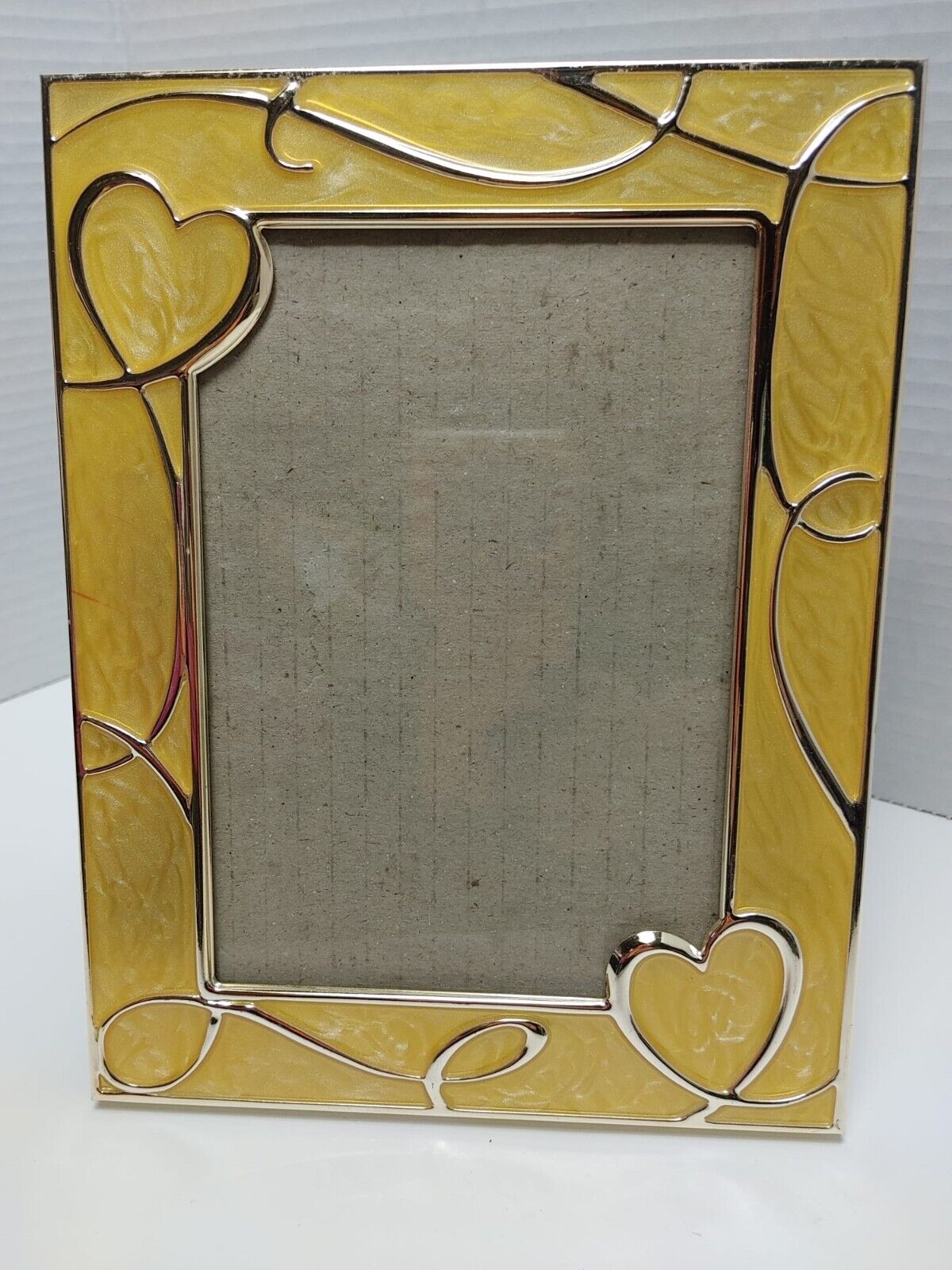 METAL Photo Frame Yellow and Gold Pearl Finish with Hearts 4.5x6 Picture Frame