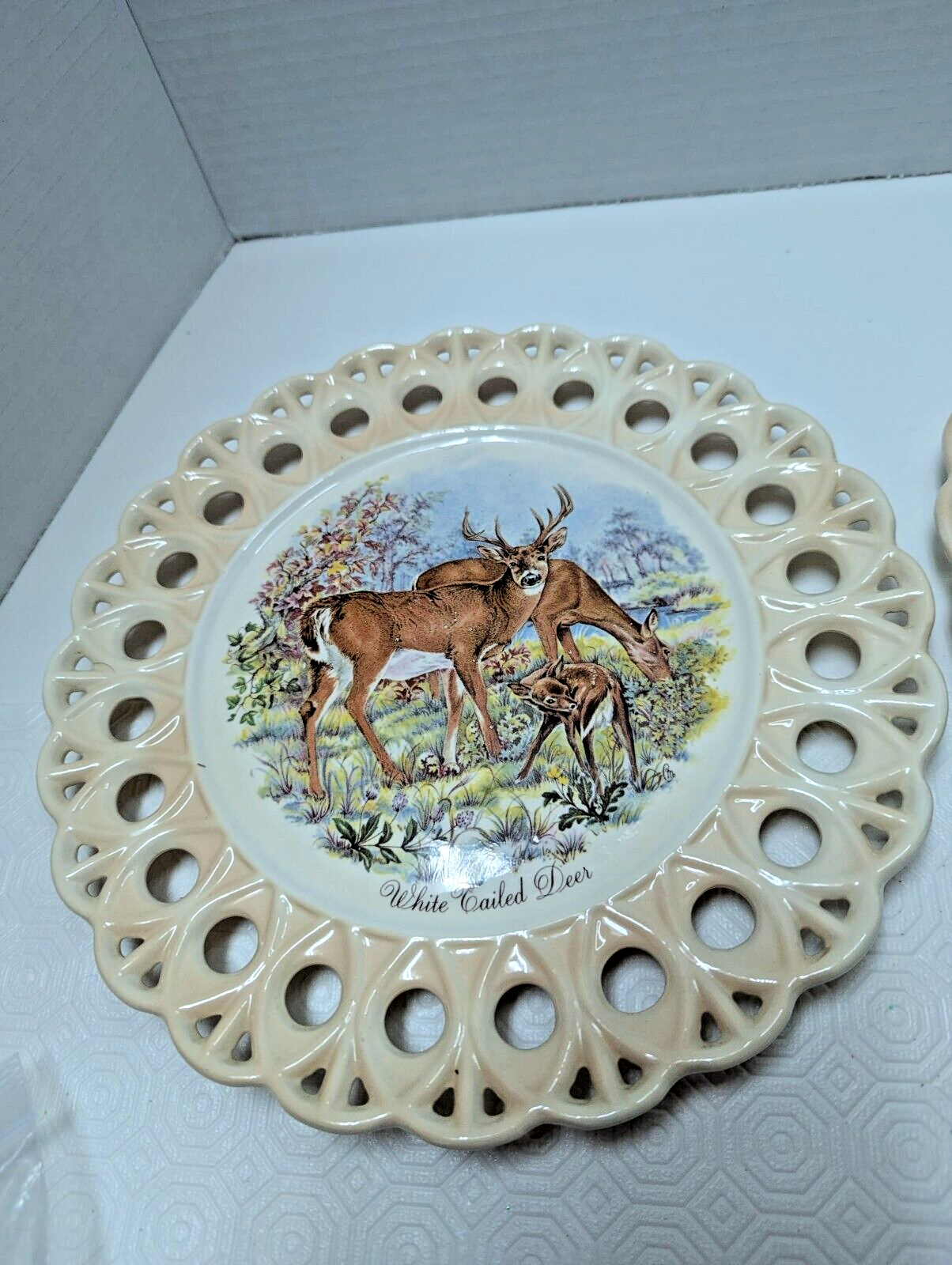 Set of 2 Porcelain Decorative Deers Plate Home Wall Decor Ceramic Collectible