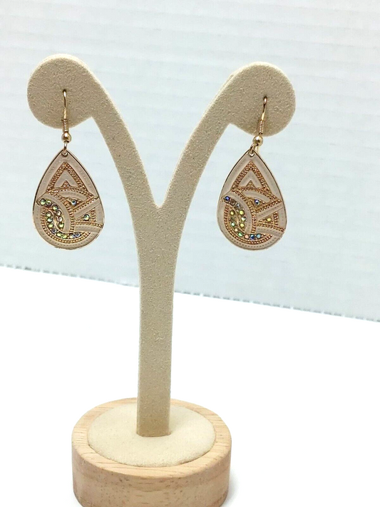 Mikey Rhinestones Gold Tone Paisley Earrings Formal Wear Bohemian Style