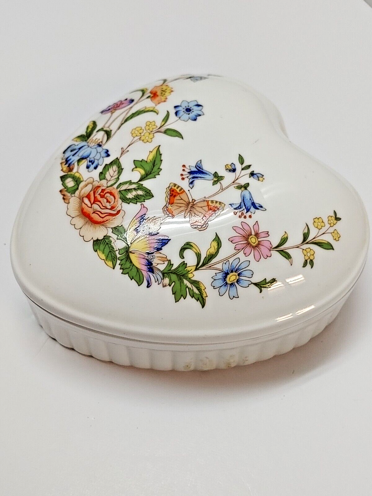 Trinket Box AYNSLEY COTTAGE GARDEN Fine English Bone China Heart Shape w/lid