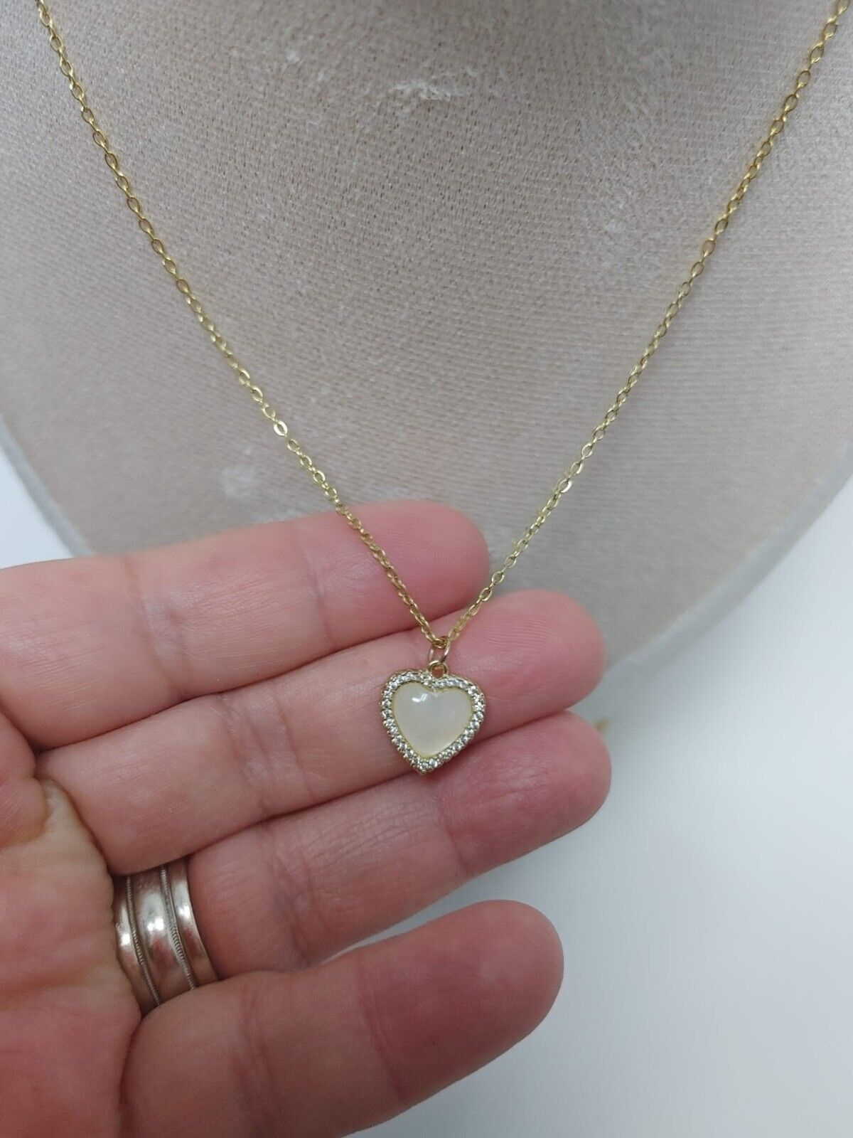 14K Gold Plated Heart Shaped Opal Chain Pendant Necklace for Women Wedding Gift