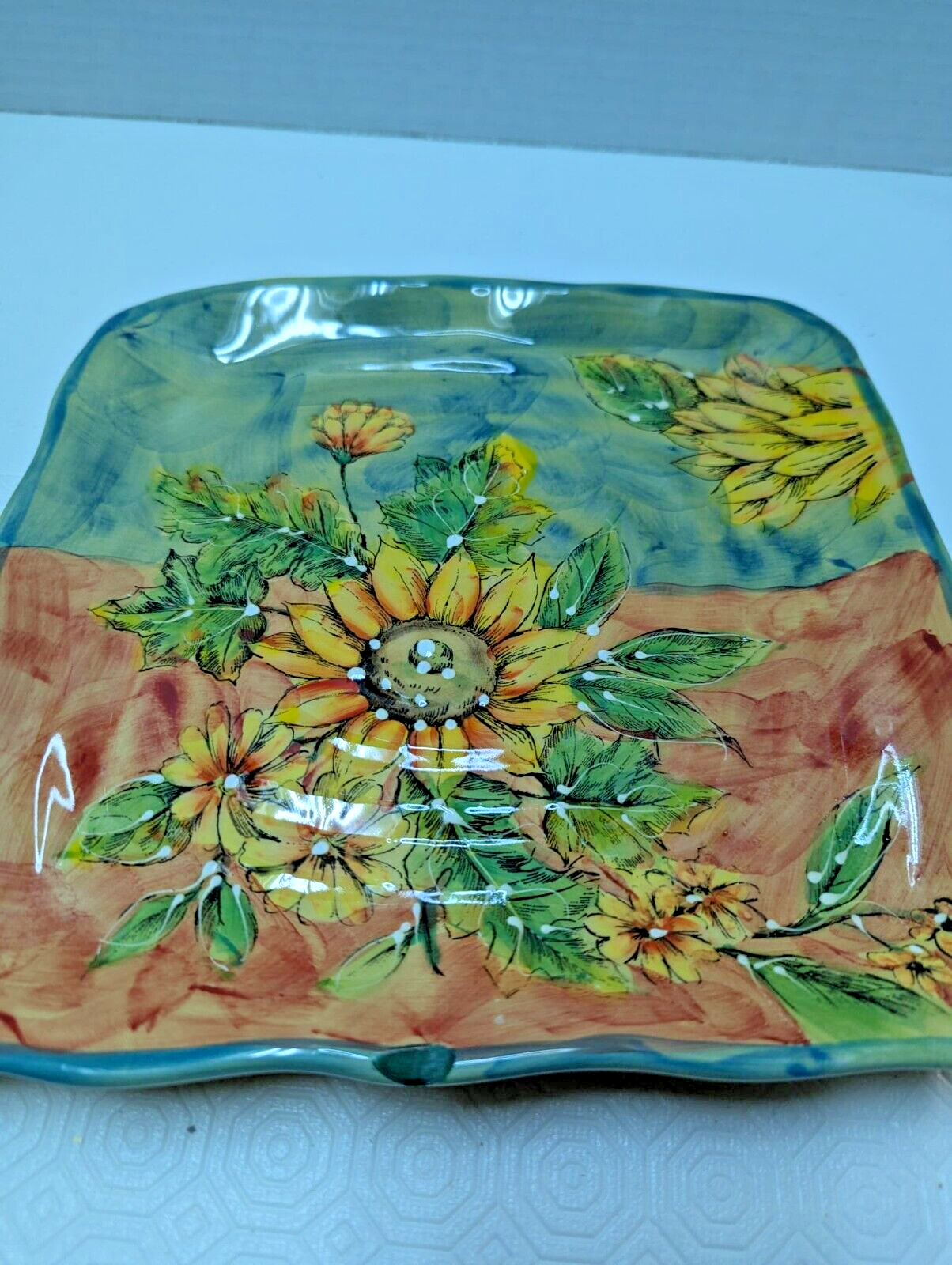 Hand painted Sunflower 9" Serving Platter/Plate