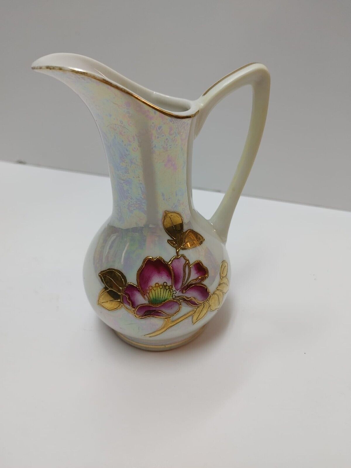 Vintage Pearlescent Porcelain Hand Painted Lusterware Pitcher 5" Japan