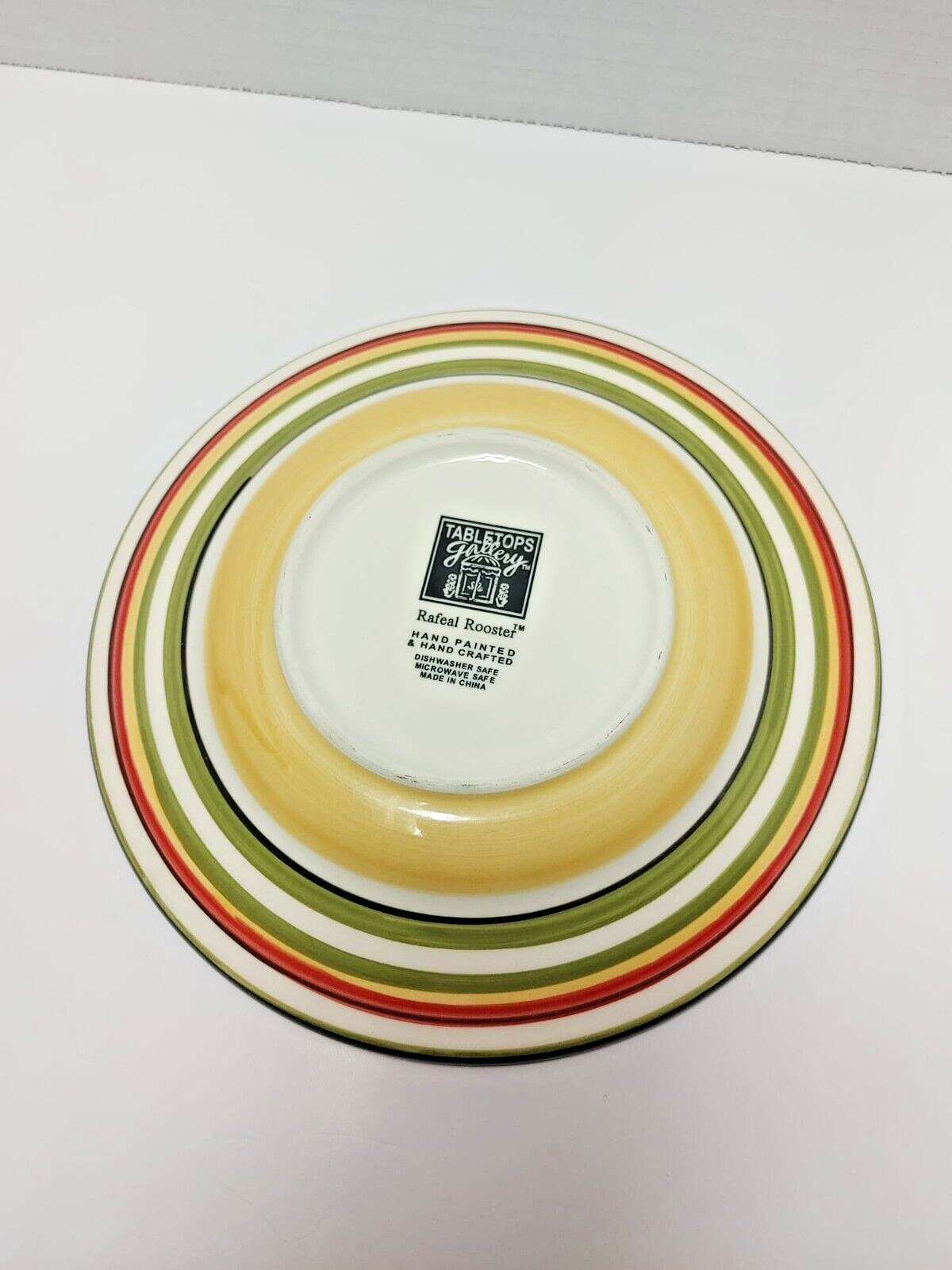 Salad Plates Red Green Yellow Trim Tabletops Gallery Rafael Rooster 8.5" FARM