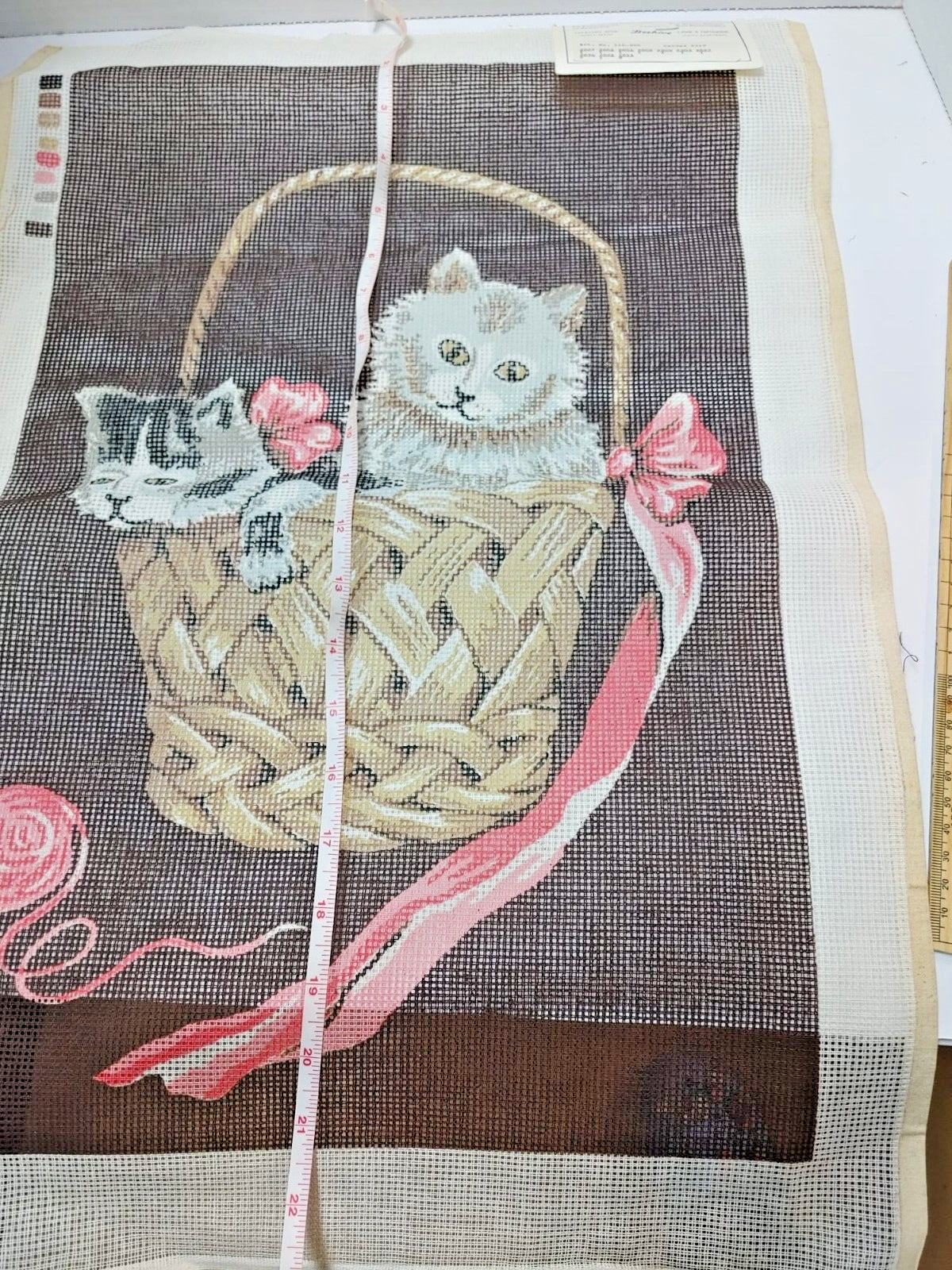 VTG Beehive Needlepoint Canvas Barr & Mackey Ltd. Kittens & Basket