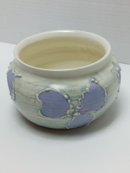 Studio art pottery VASE decorative handpainted bowl signed JAF-05 white purple