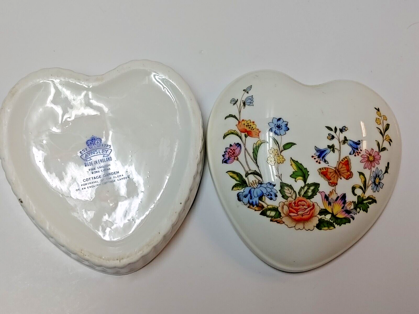 Trinket Box AYNSLEY COTTAGE GARDEN Fine English Bone China Heart Shape w/lid