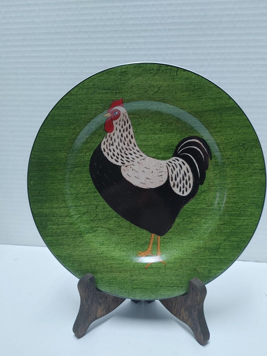 Sakura Brandon House Country Quartet Rooster GREEN Plate Warren Kimble FarmDecor