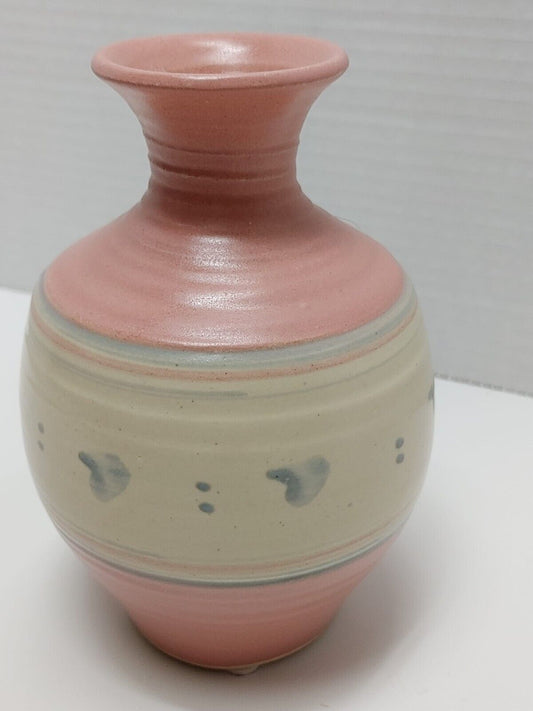 Vintage Ceramic Vase Pink Pottery signed Hand Painted Flower Vase Home decor