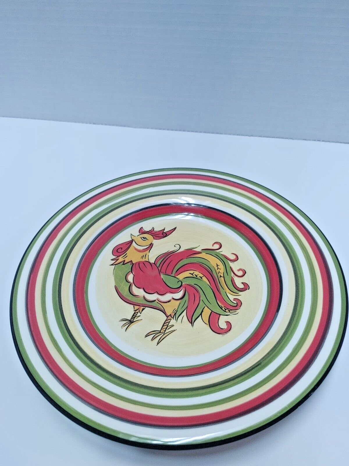 Salad Plates Red Green Yellow Trim Tabletops Gallery Rafael Rooster 8.5" FARM