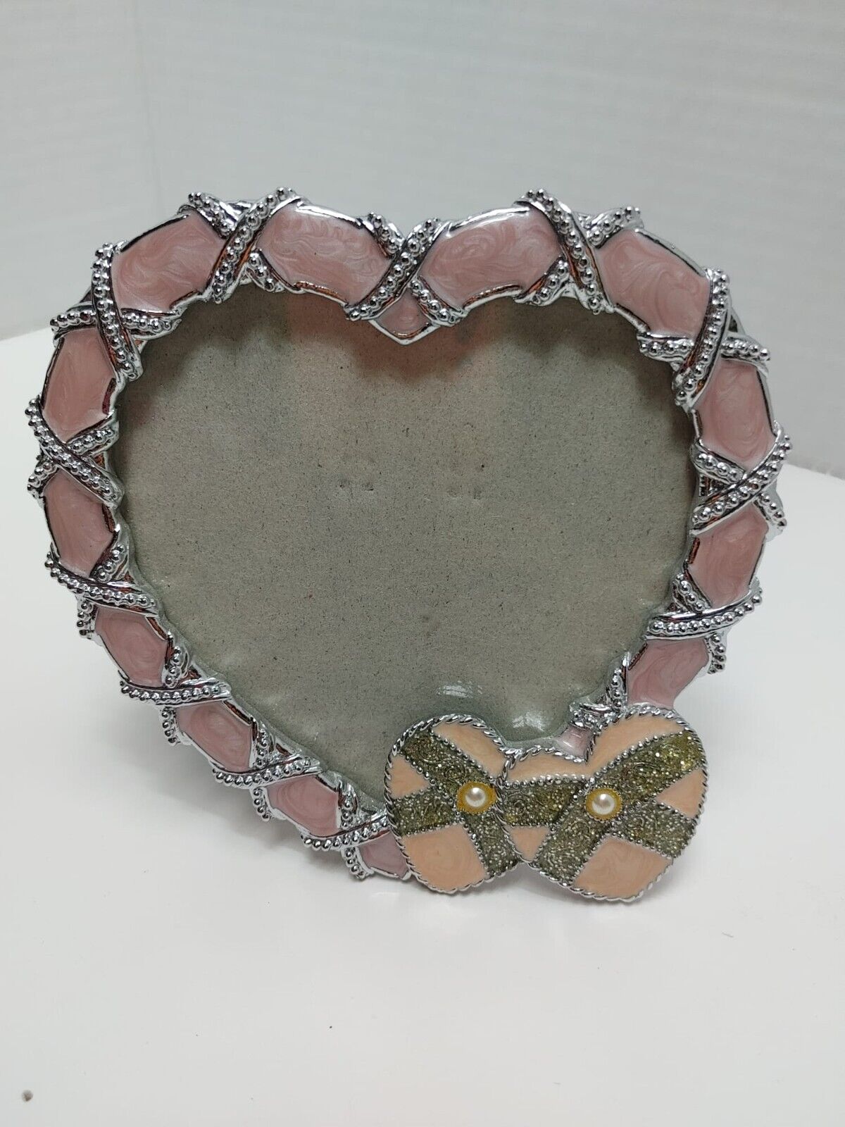 METAL Picture Frame Pink and Silver Pearl Finish with Hearts photo frame 2.5x3.5