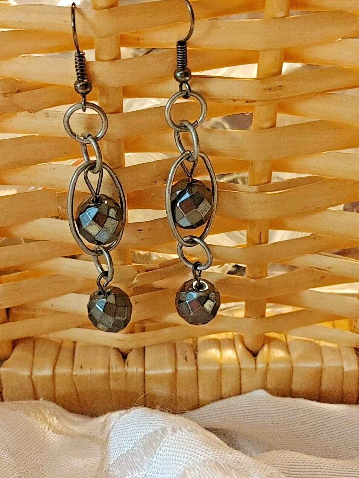 Vintage Hematite Beading Dangle Earrings 2.25 inch women Jewerly Gift for Her