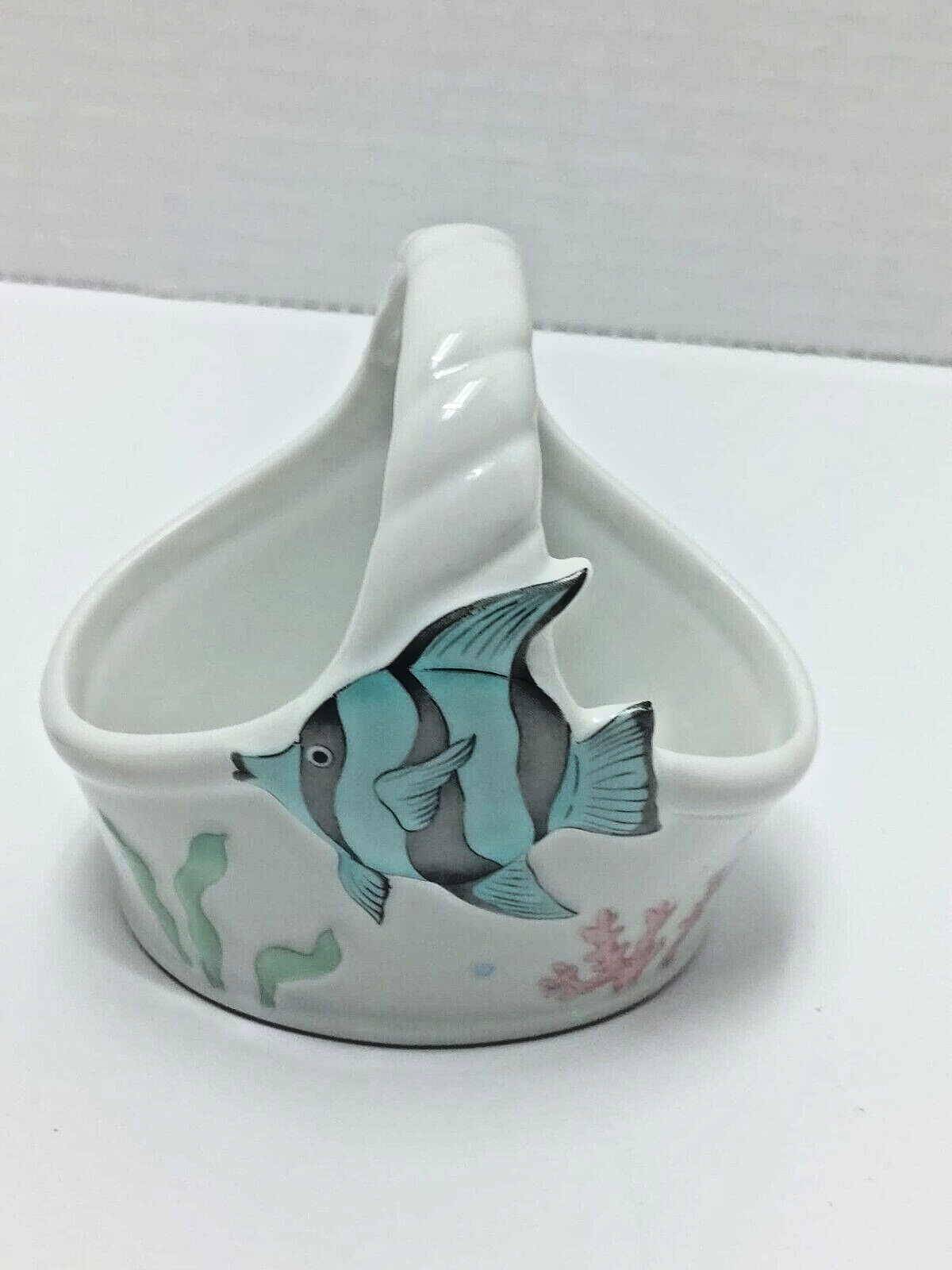 Porcelain Small Picture photo Frame & Basket 3D Fish Marine scene made in Japan