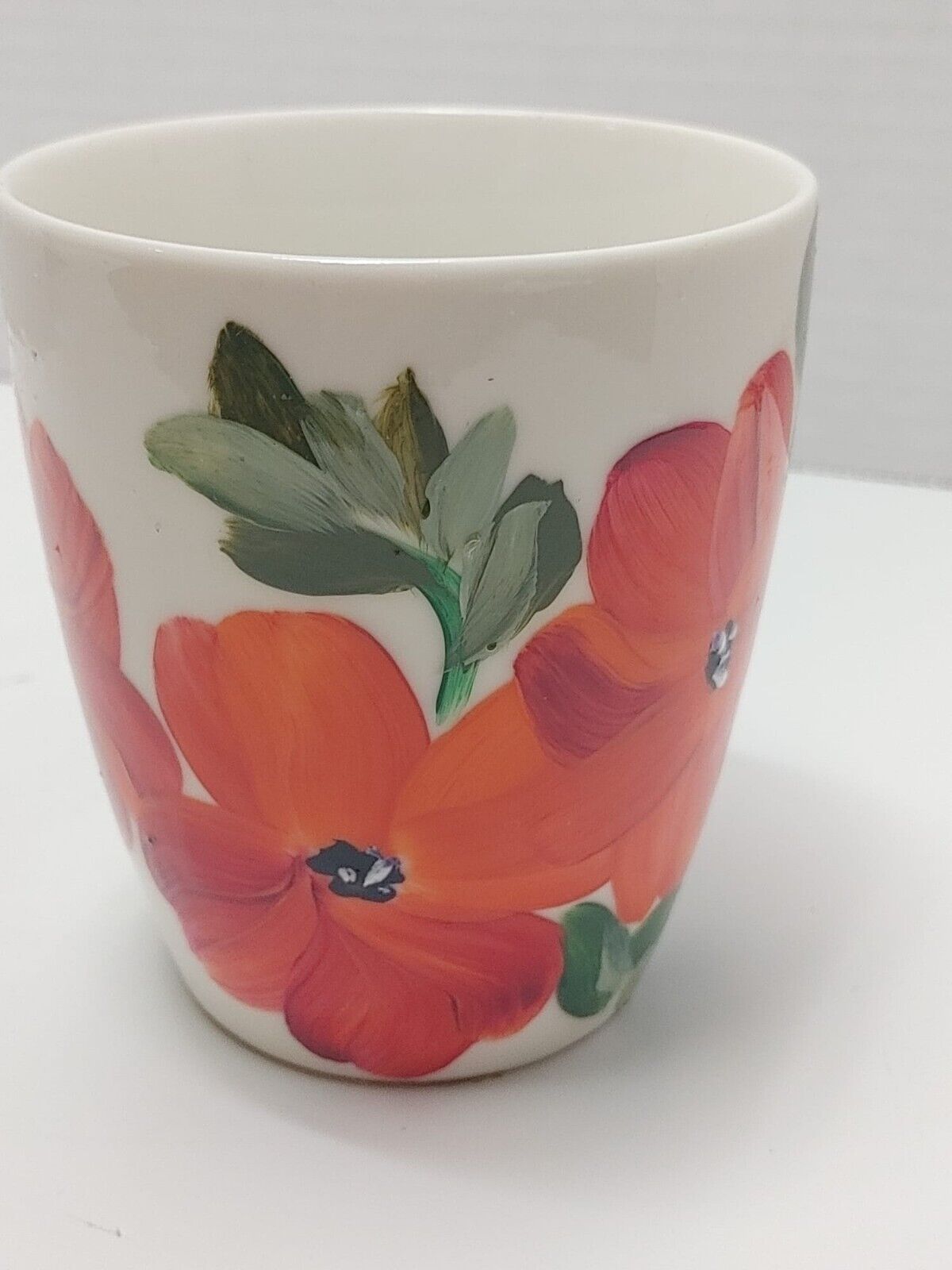 Hand Painted RED Floral Mug, Coffee Tea lovers mug, Pretty White Mug, Gift