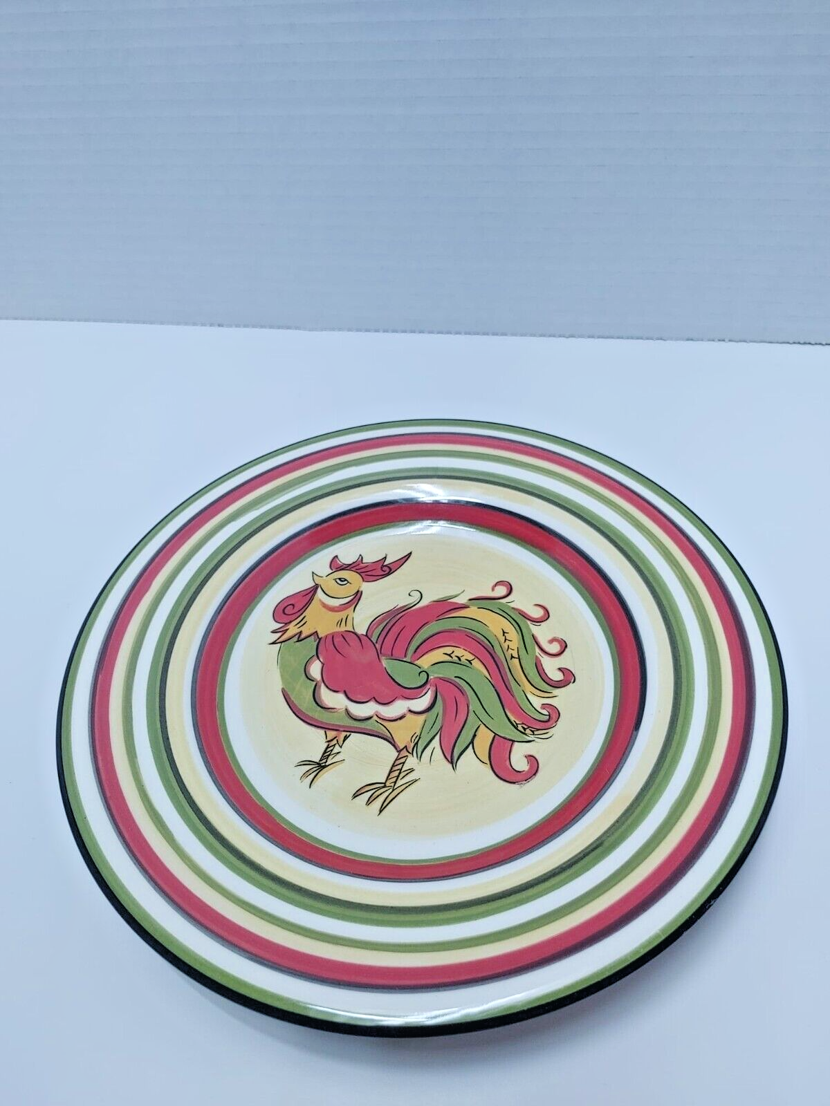 Salad Plates Red Green Yellow Trim Tabletops Gallery Rafael Rooster 8.5" FARM