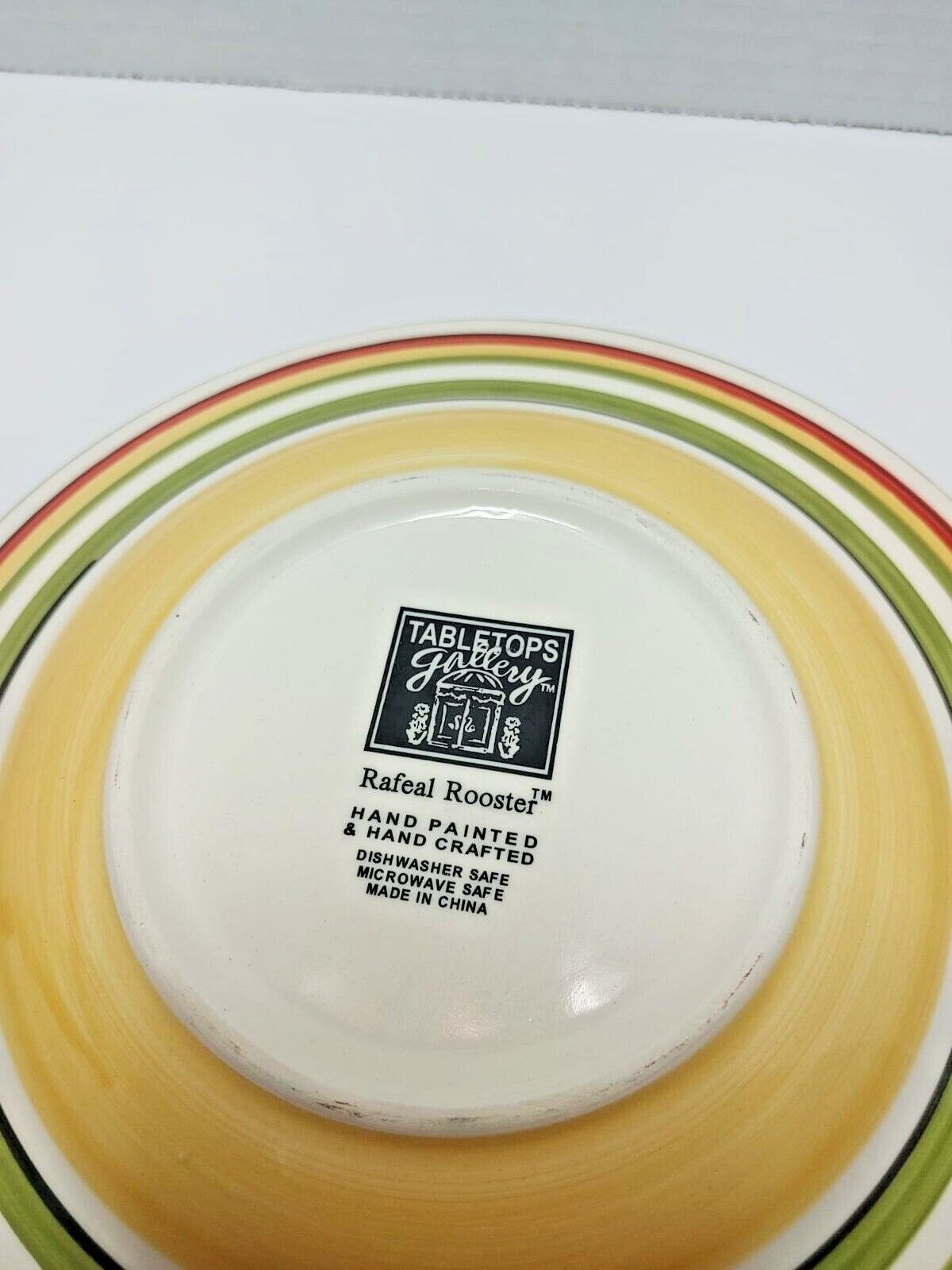 Salad Plates Red Green Yellow Trim Tabletops Gallery Rafael Rooster 8.5" FARM