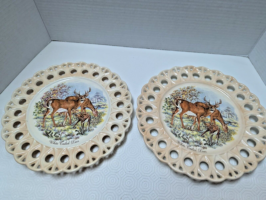 Set of 2 Porcelain Decorative Deers Plate Home Wall Decor Ceramic Collectible