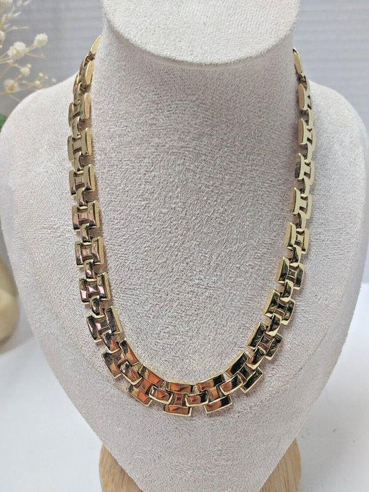 New Chunky choker Necklace Gold Tone Square H link 16" X 3/8"  1978 Vintage