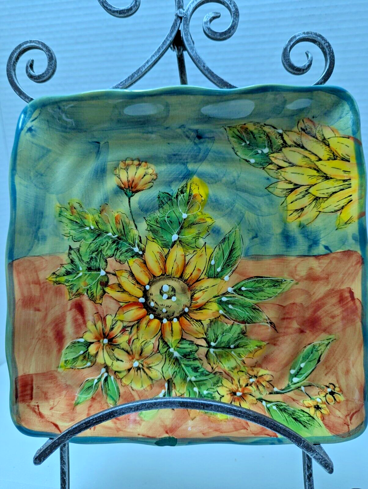 Hand painted Sunflower 9" Serving Platter/Plate