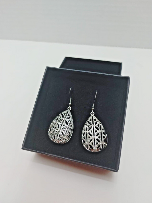 Sterling Silver Rhinestone Earrings Teardrop Dangle Bohemian women Jewelry