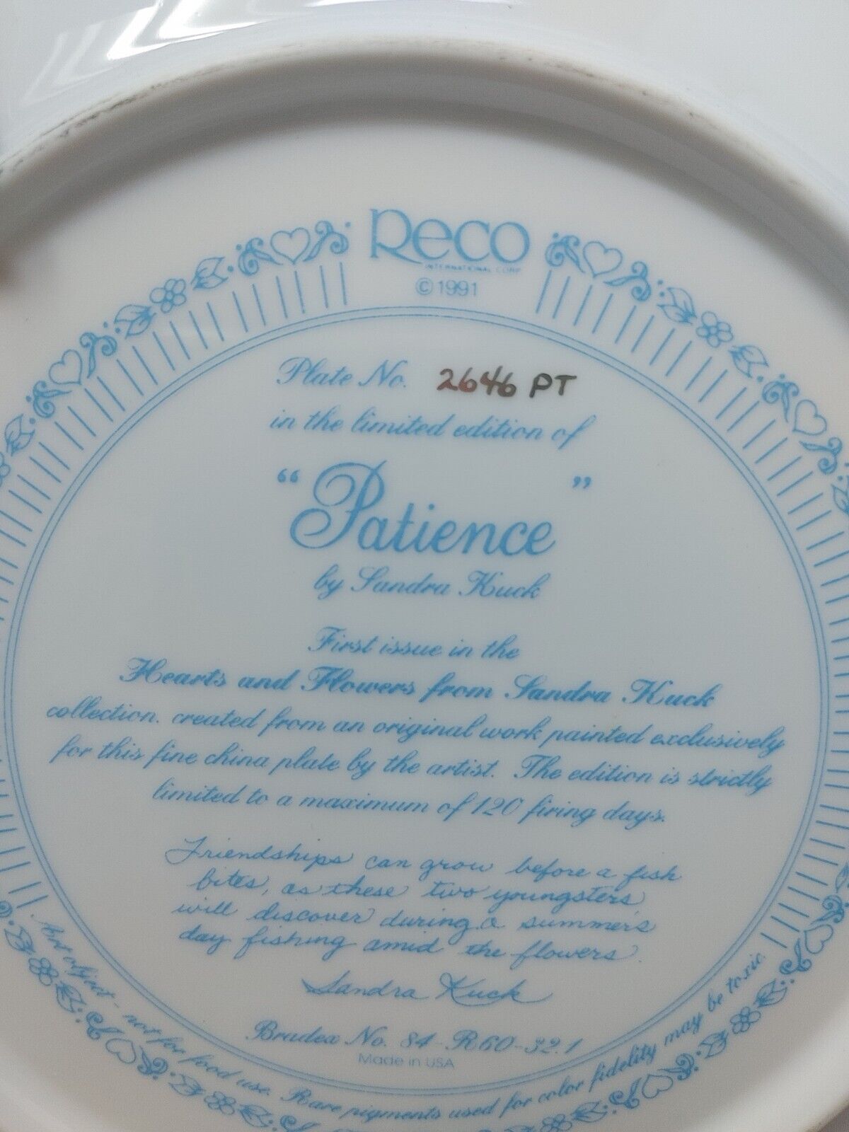 1991 Patience - Sandra Kuck Collector Plate Framed