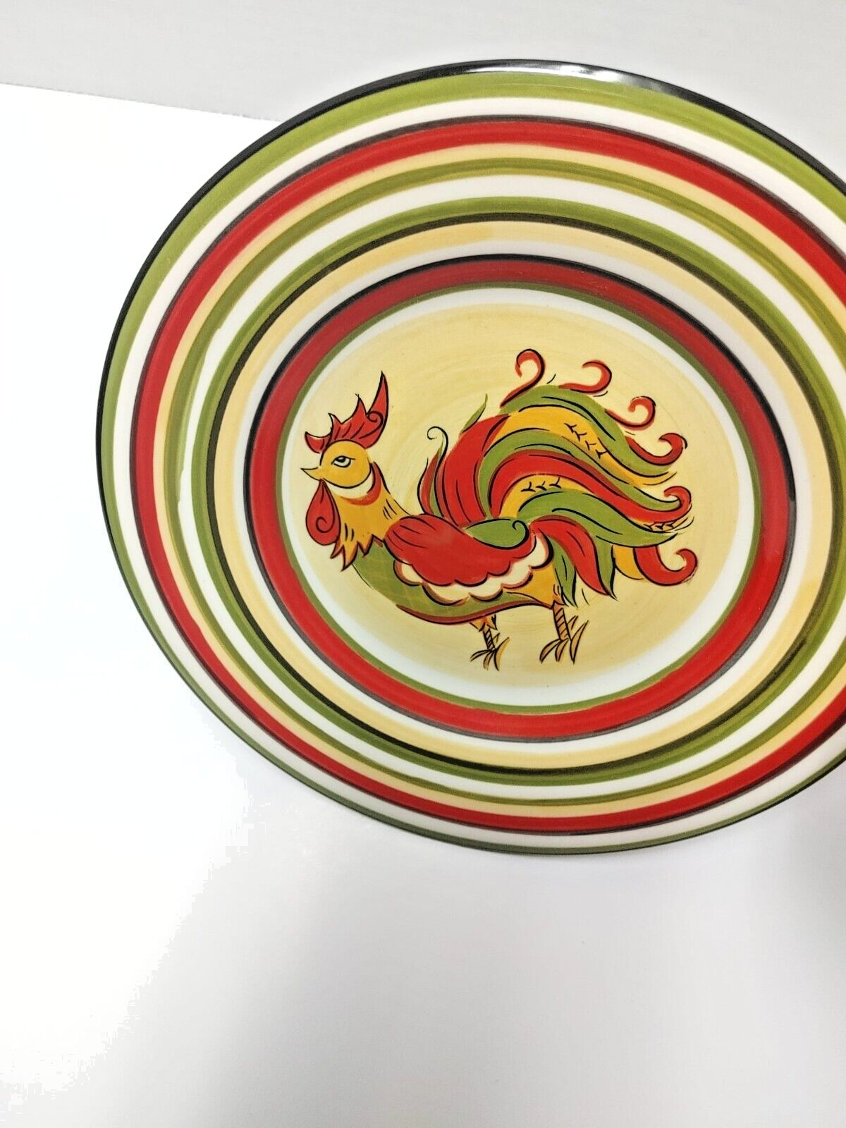 Salad Plates Red Green Yellow Trim Tabletops Gallery Rafael Rooster 8.5" FARM