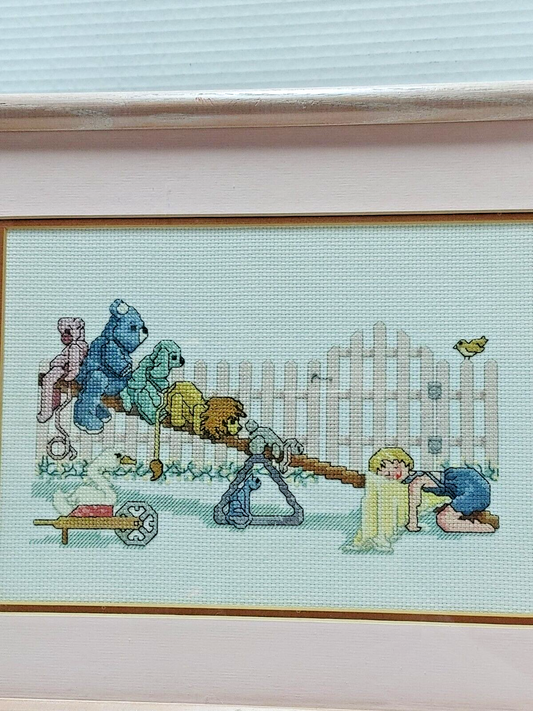 Vintage Complete Finished Counted Cross Stitch - Sleepy Heads Dream Team- 1989