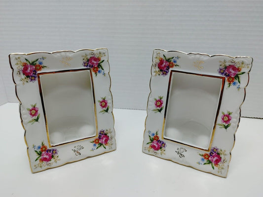 HandPainted Picture Frame 5X4” made in Japan Porcelain Floral Paint set of 2