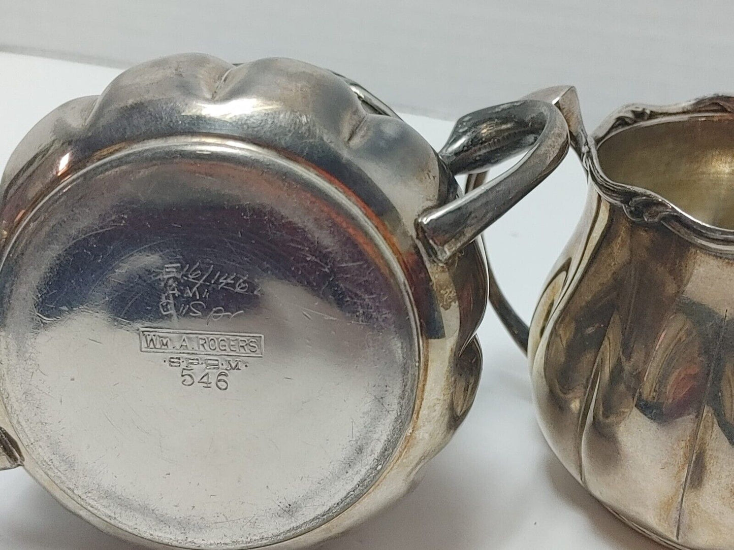 Vintage Silverplate CREAMER & SUGAR BOWL S-P-B-M 546 Set Cream Wm A. Rogers