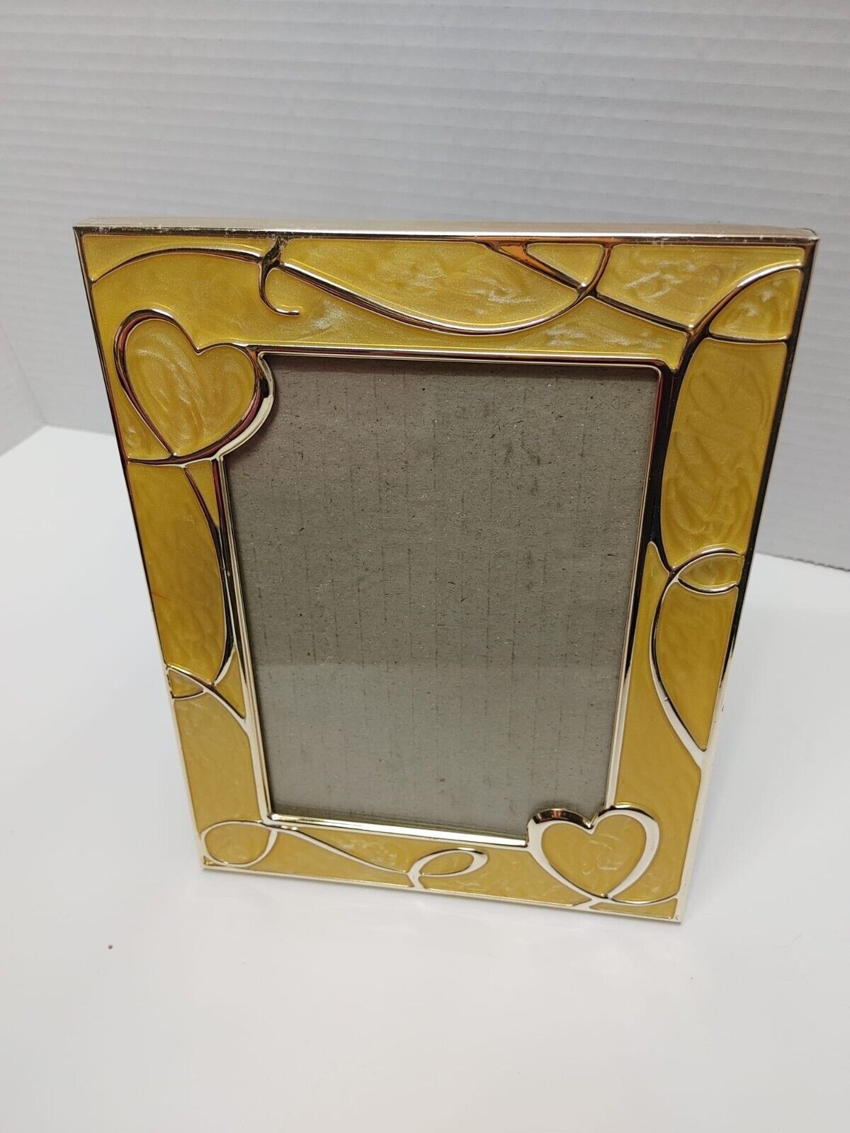 METAL Photo Frame Yellow and Gold Pearl Finish with Hearts 4.5x6 Picture Frame