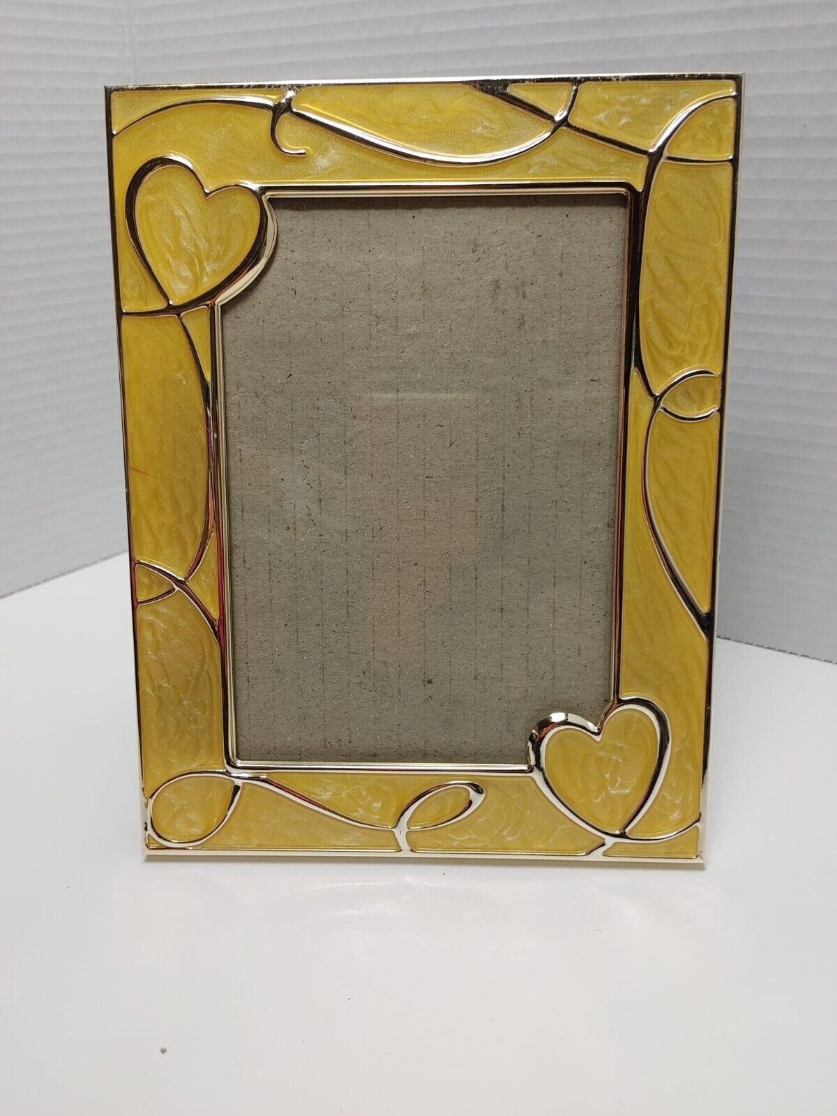 METAL Photo Frame Yellow and Gold Pearl Finish with Hearts 4.5x6 Picture Frame