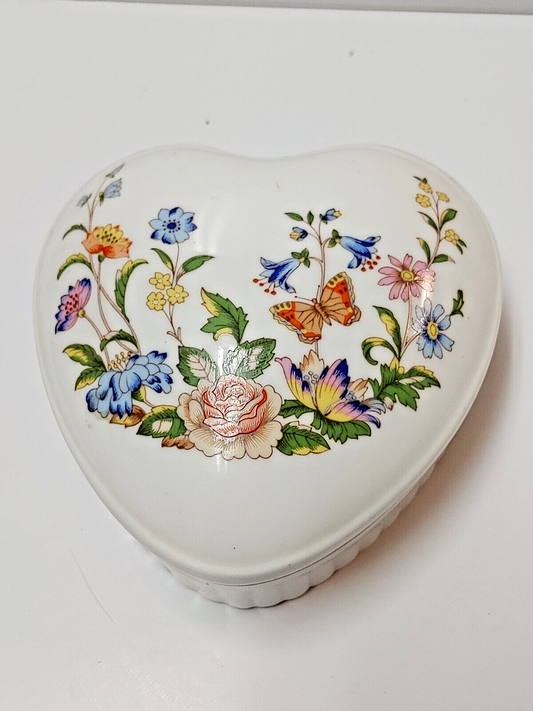 Trinket Box AYNSLEY COTTAGE GARDEN Fine English Bone China Heart Shape w/lid