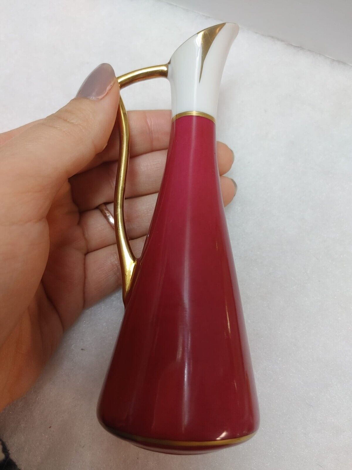 Vintage Limoges Porcelain Vase Burgundy Circa 1970's La Reine Hand Painted gift