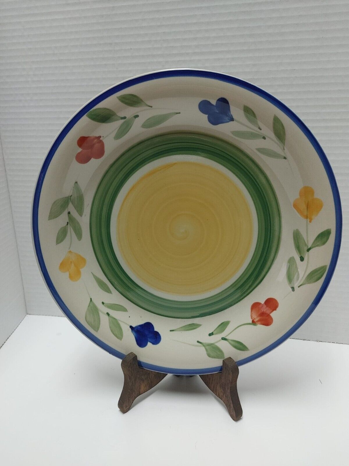 Tabletops Gallery TIA Hand Painted Stoneware 10.5" Bread/ Salad Plate Basket