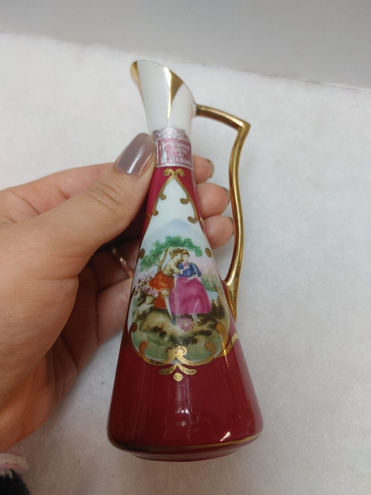 Vintage Limoges Porcelain Vase Burgundy Circa 1970's La Reine Hand Painted gift