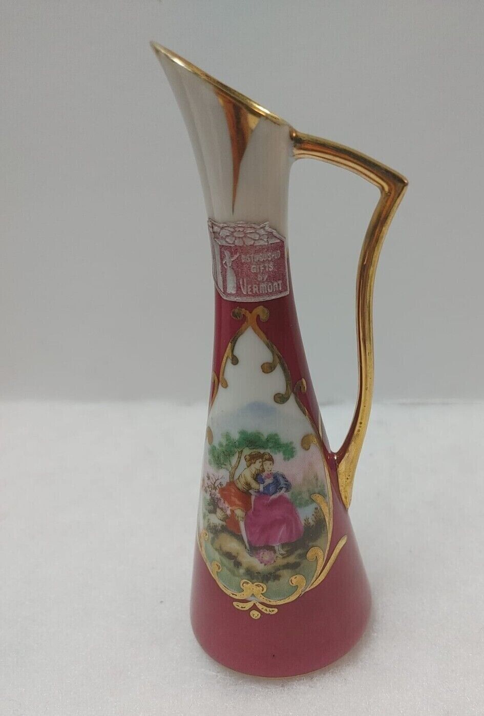 Vintage Limoges Porcelain Vase Burgundy Circa 1970's La Reine Hand Painted gift