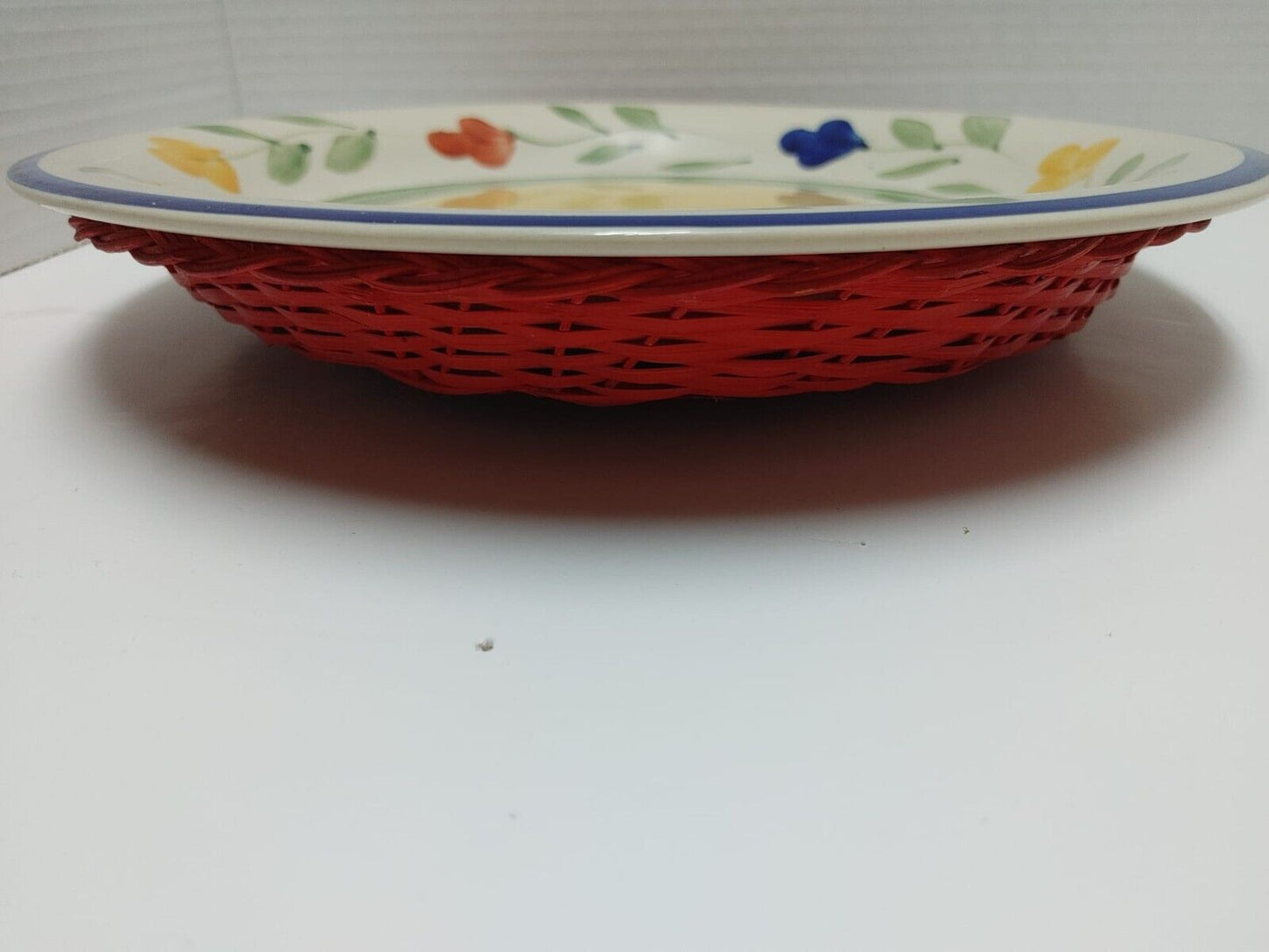 Tabletops Gallery TIA Hand Painted Stoneware 10.5" Bread/ Salad Plate Basket