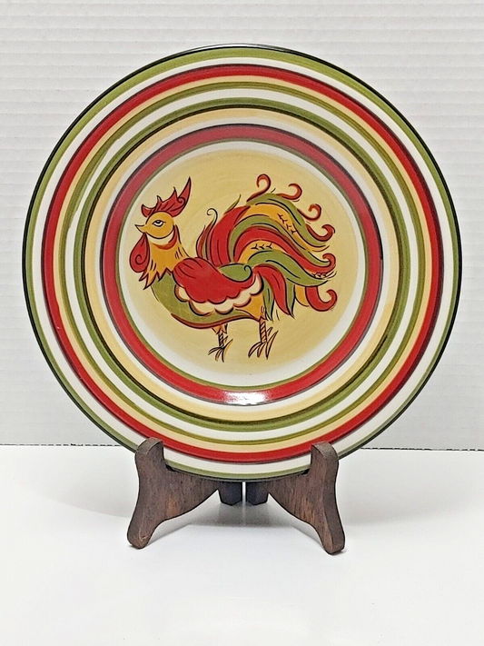 Salad Plates Red Green Yellow Trim Tabletops Gallery Rafael Rooster 8.5" FARM