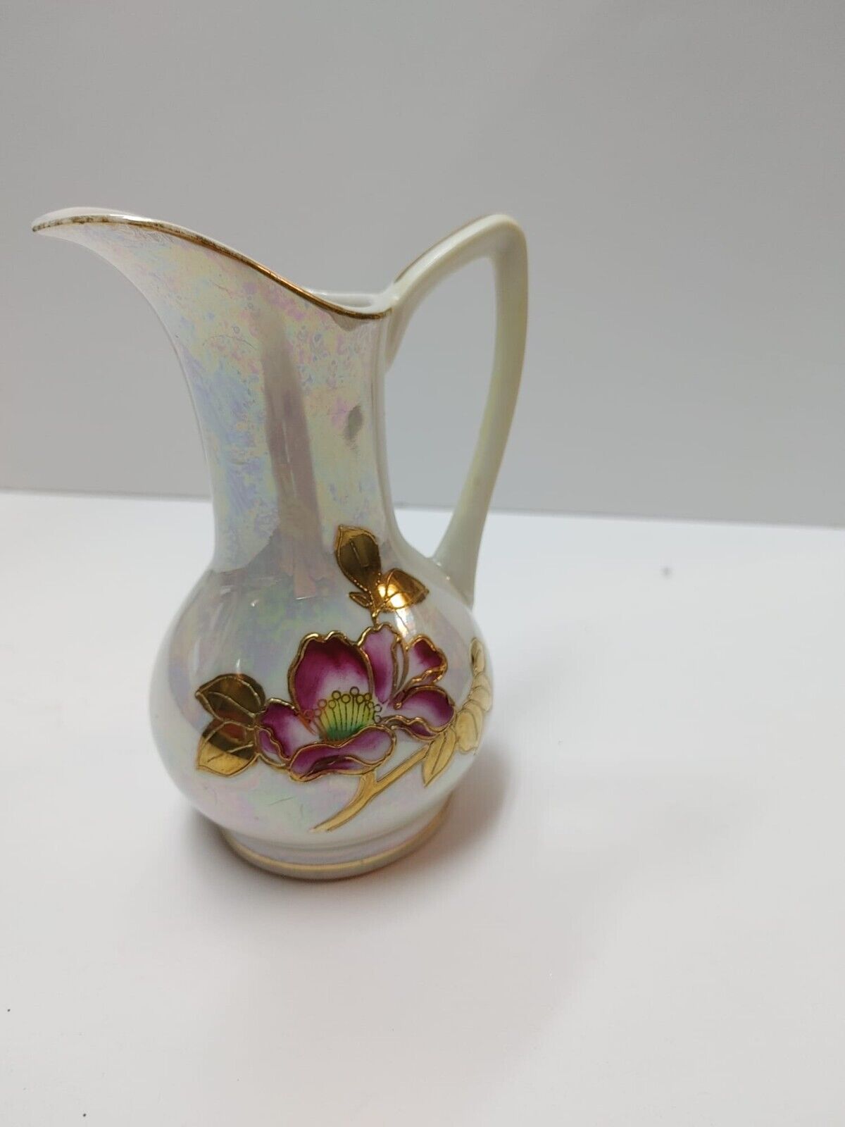 Vintage Pearlescent Porcelain Hand Painted Lusterware Pitcher 5" Japan