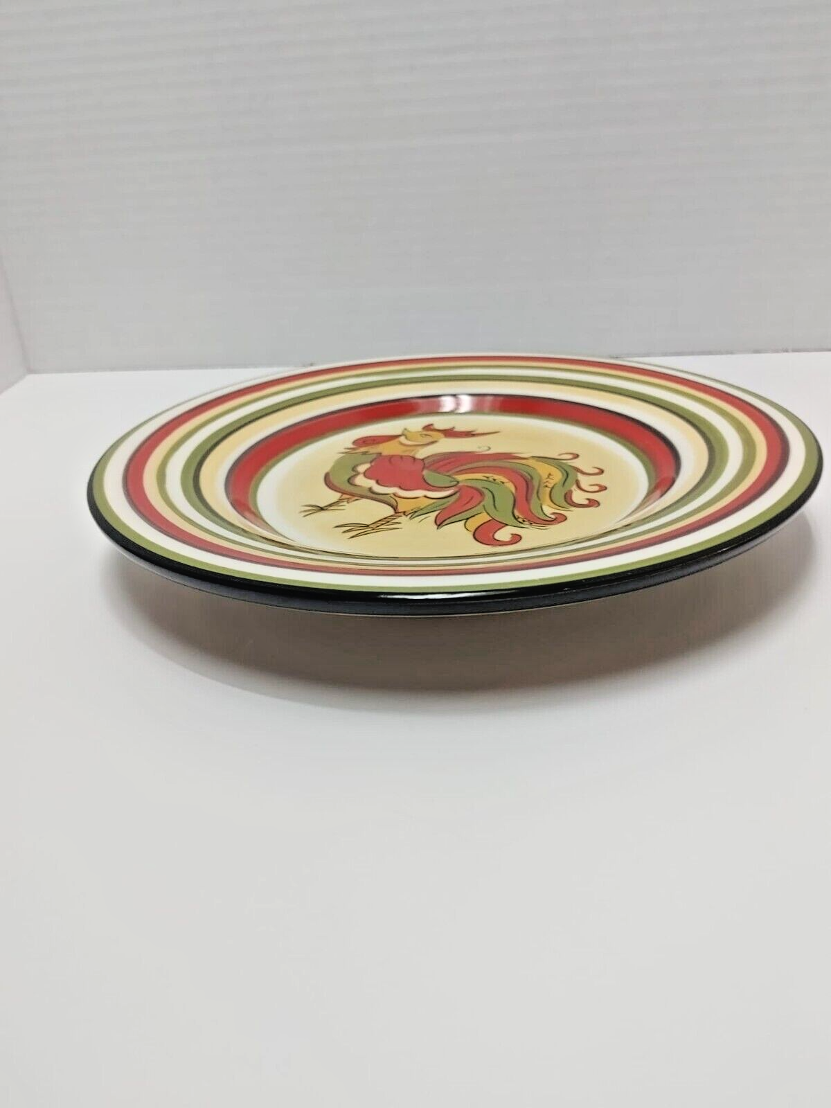 Salad Plates Red Green Yellow Trim Tabletops Gallery Rafael Rooster 8.5" FARM