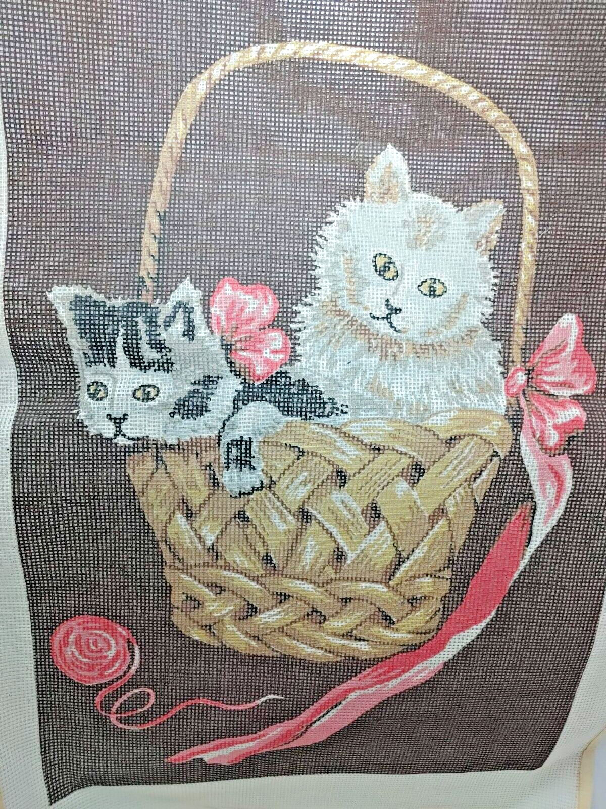 VTG Beehive Needlepoint Canvas Barr & Mackey Ltd. Kittens & Basket