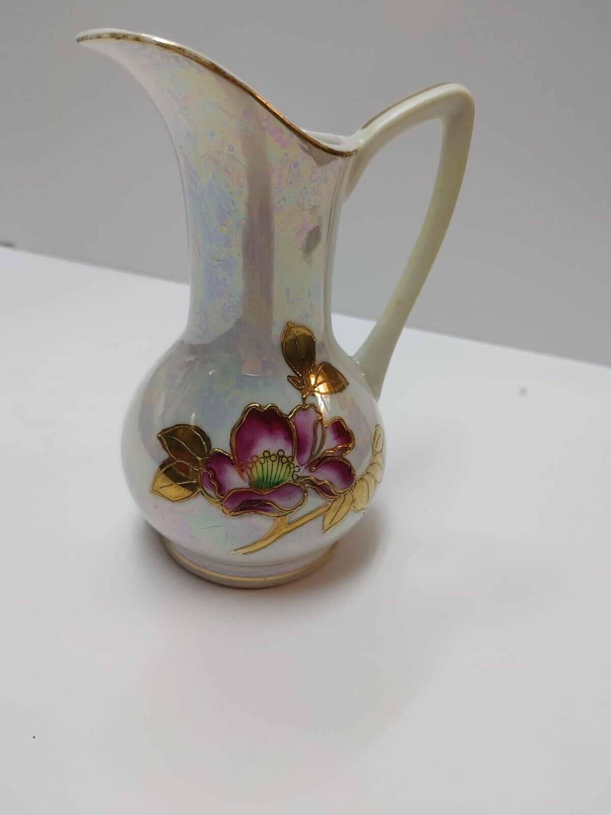 Vintage Pearlescent Porcelain Hand Painted Lusterware Pitcher 5" Japan