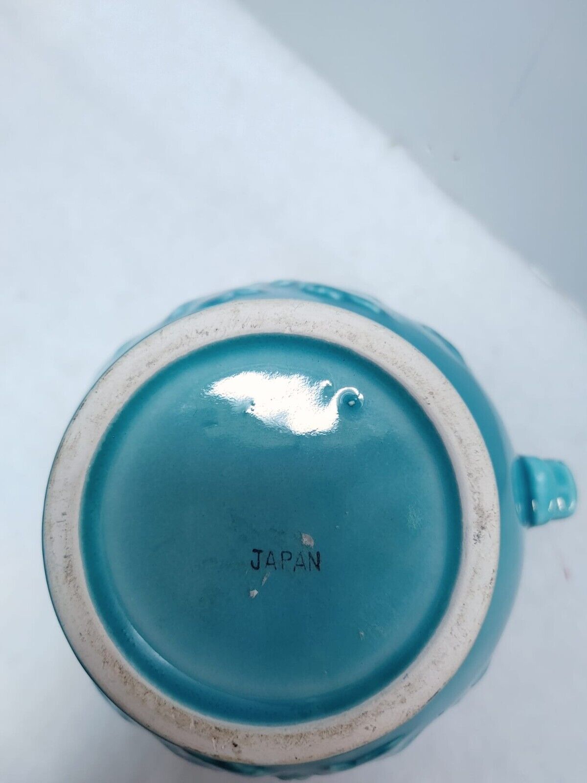 Mini JAPAN Pitcher Vintage, Aqua Blue Japanese Ceramic Water Jug, 1970's