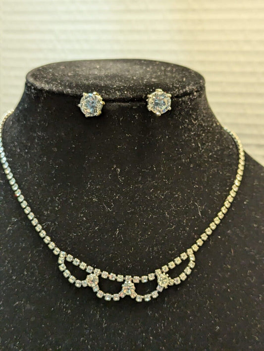 Costume Jewelry Set Clear Sparkling Rhinestone Crystal Choker Necklace Earrings